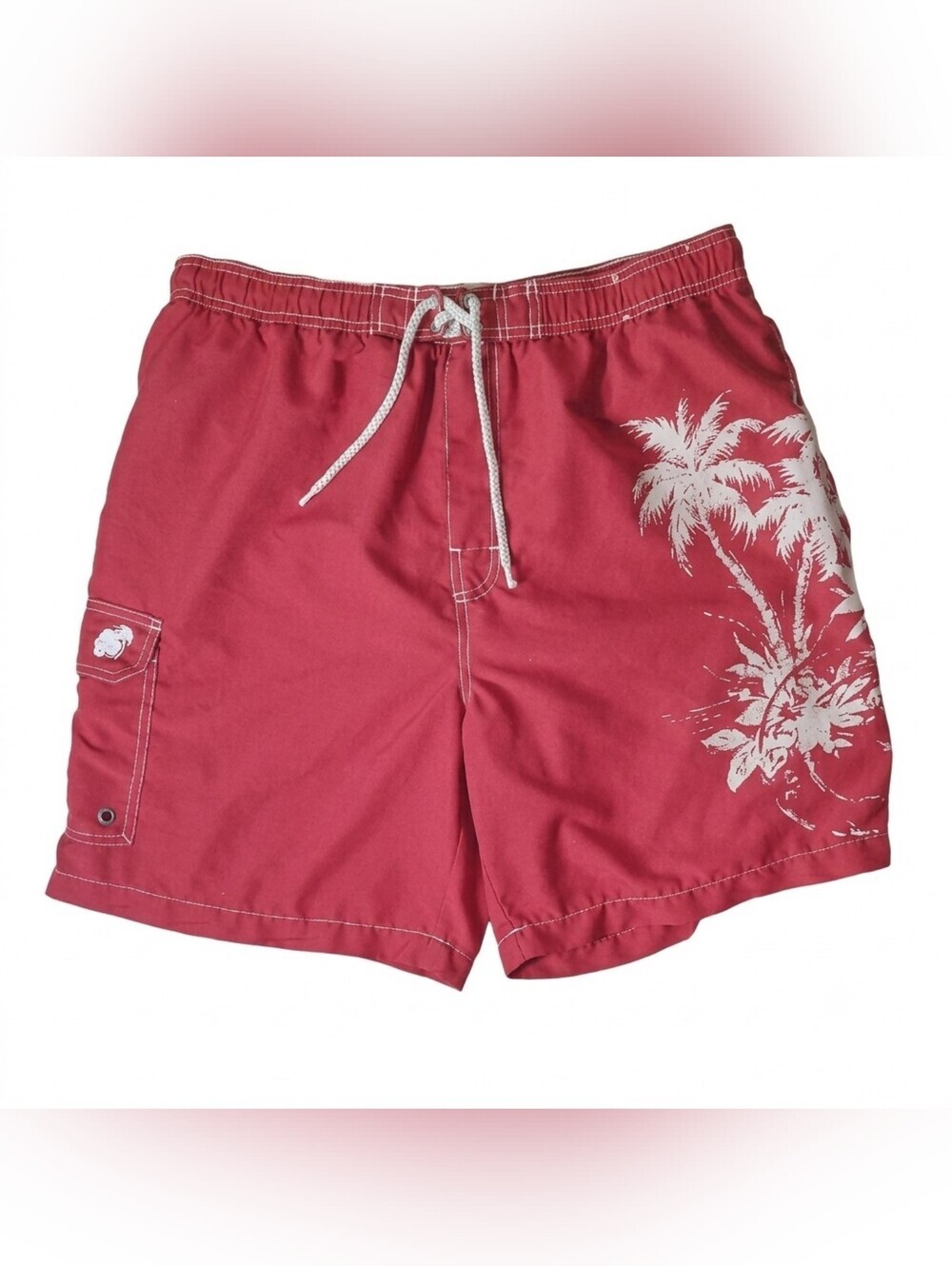 Caribbean Joe Red and White Board Shorts Tropical Design